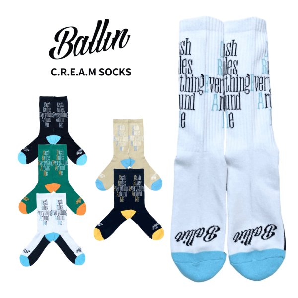 画像1: BALLIN【C.R.E.A.M SOCKS】靴下 24cm〜29cmまで対応 メンズ レディース 綿 コットン ストリート ボーリン  ヒップホップ HIPHOP NY (1)