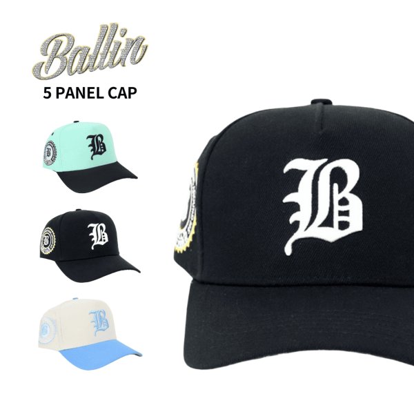画像1: BALLIN  【 5PANEL CAP 】 ロゴ スナップバック キャップ フリーサイズ カーブドバイザー ヒップホップ HIPHOP メンズ (1)