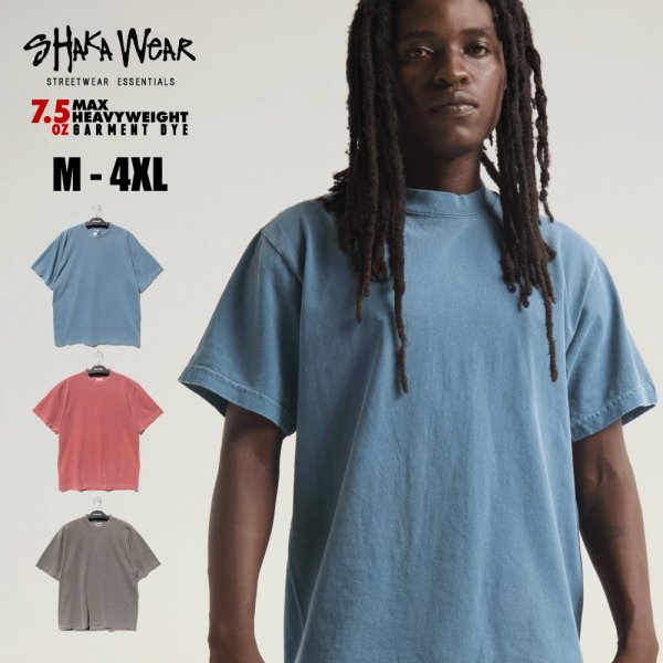 画像1: SHAKA WEAR シャカウエア 【7.5oz GARMENT DYE カラー1】  ヘビーウェイト 半袖 Tシャツ  厚手 無地 メンズ 大きいサイズ ヘビーオンス チカーノ ローライダー (1)