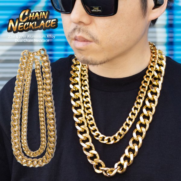 画像1: ブリンブリン ネックレス 【 2連 ダブルチェーン 】ゴールド メッキ アルミニウム合金 Hip Hop Chain Necklace (1)