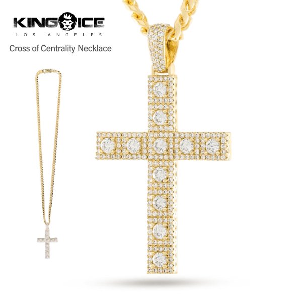 画像1: KINGICE キングアイス ネックレス【Cross of Centrality クロス】表面14Kゴールドコーティング ブリンブリン ヒップホップ HIP HOP メンズ アクセサリー ペンダント ロサンゼルス 十字架 (1)