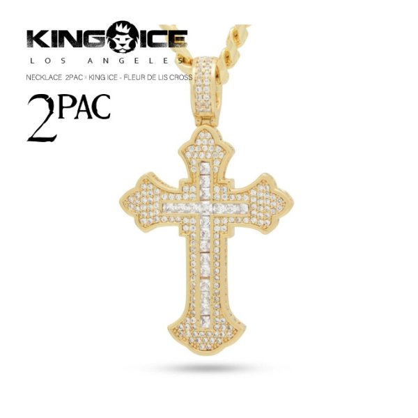画像1: KINGICE キングアイス ネックレス【2Pac FLEUR DE LIS CROSS クロス / 2パック コラボモデル】 真鍮 表面14Kゴールドコーティング 十字架 (1)