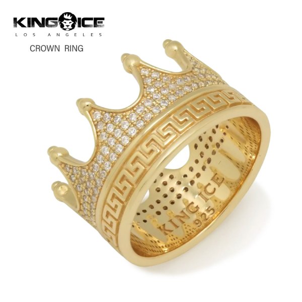 画像1: KINGICE キングアイス リング 【Crown Ring クラウンリング】 指輪 14K ゴールドメッキコーティング 925シルバー  GOLD ブリンブリン ヒップホップ 王冠 HIP HOP メンズ アクセサリー (1)