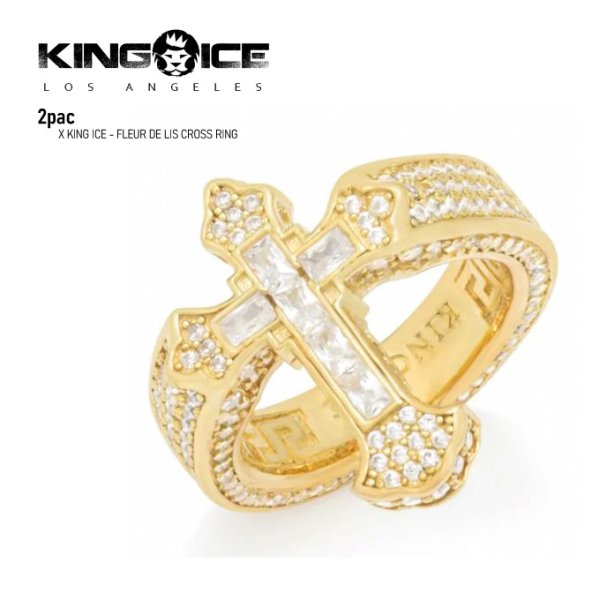 画像1: KINGICE キングアイス リング 【 2Pac Cross Fleur De Lis 】 18号 指輪 2パック RING (1)