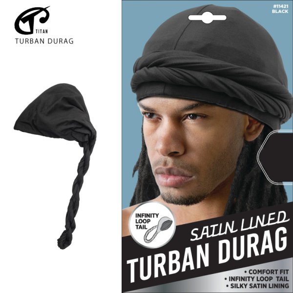 画像1: 【 ターバンドゥーラグ 】 新作 DU-RAG 無地 黒 DURAG ドゥラグ インナー 帽子 TURBAN DURAG (1)