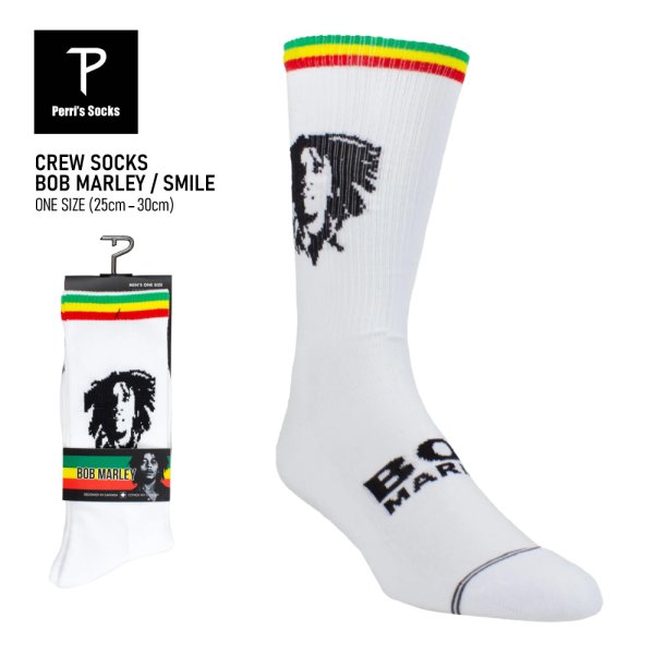画像1: Perri's Socks ペリーズソックス 【BOB MARLEY 1-Pair Smile Casual Crew Socks】 ボブマーリー ギフト プレゼント 靴下 ソックス クルーソックス メンズ HIPHOP ウエストコースト (1)