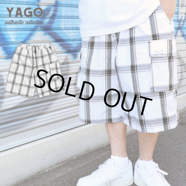画像1: YAGO  カーゴショートパンツ 【 ホワイト 】 チェックショーツ チカーノ ローライダー (1)