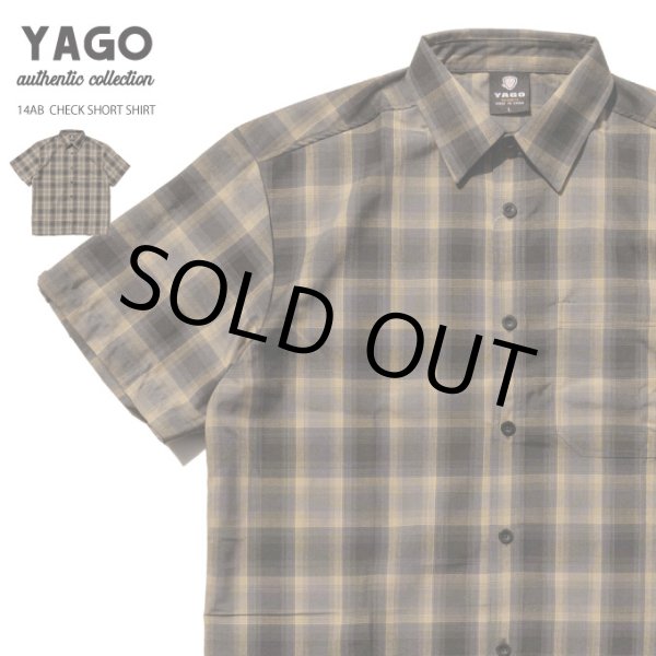 画像1: YAGO 半袖 チェックシャツ【 14AB カーキ×ブラック 】 (1)