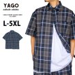 画像1: YAGO 半袖 チェックシャツ【CL-2 ネイビー】 チカーノ ローライダー ウエストコースト ビッグサイズ 大きいサイズ (1)