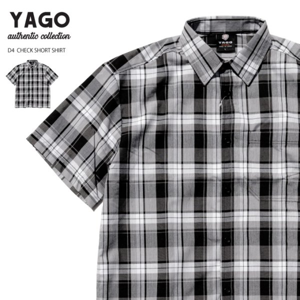 画像1: YAGO 半袖 チェックシャツ【 D4 ホワイト×ブラック 】 (1)