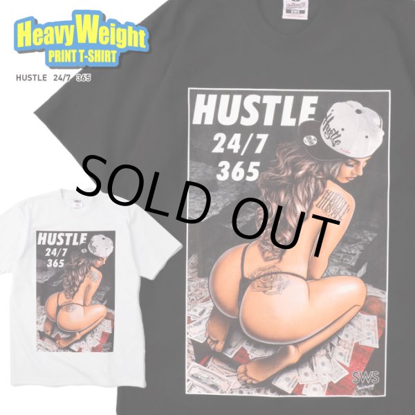 画像1: プリント Tシャツ 【 HUSTLE 24/7 365 】 ヘビーウェイト  セクシーレディー ローライダー チカーノ (1)