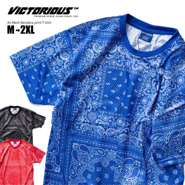 画像1: 【M - 2XL】 VICTORIOUS ヴィクトリアス 【 バンダナ メッシュ Tシャツ 】 ペイズリー 総柄 BANDANA PAISLEY MESH (1)