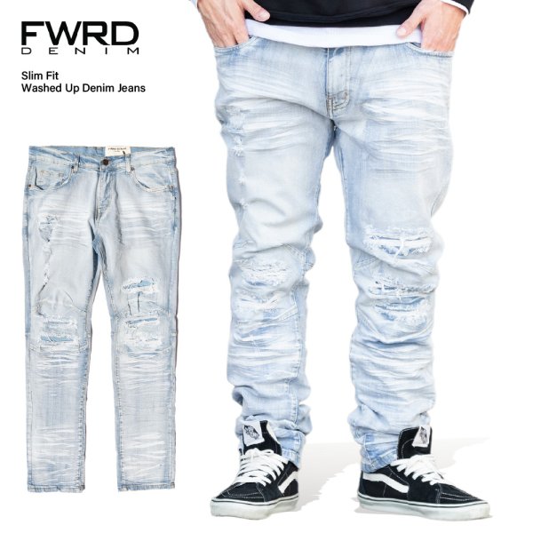 画像1: FWRD DENIM ジーンズ 【 Slim Fit Washed Up Denim Jeans 】 ストレッチ素材 スリムフィット ジーパン デニムパンツ (1)