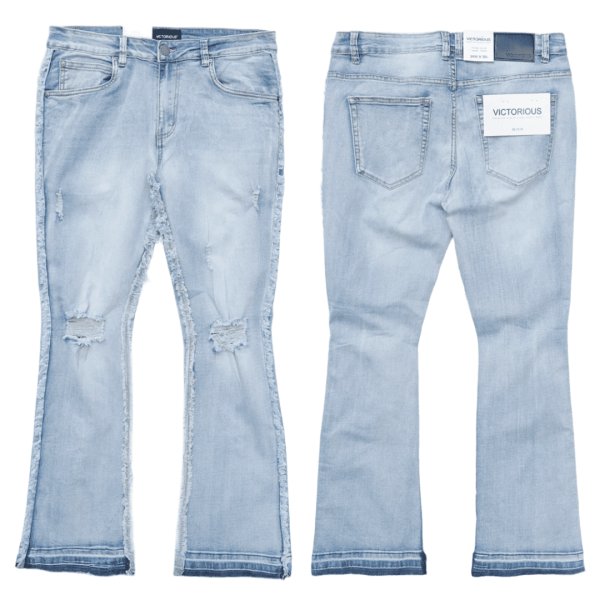画像2: VICTORIOUS ヴィクトリアス 【Bootcut Raw Edge Denim Jeans ブーツカットデニムパンツ】 ダメージ デニムパンツ ブーツカットデニム ロングパンツ スリム 伸縮 ストレッチパンツ メンズ ズボン (2)