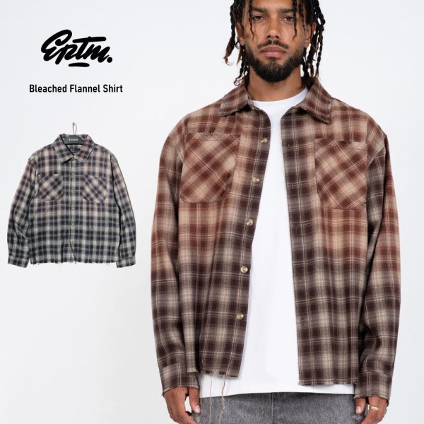 画像1: EPTM エピトミ 【Bleached Flannel Shirts】 チェックシャツ フランネルシャツ 切りっぱなし 長袖 ビッグサイズ 大きいサイズ メンズ ユニセックス (1)