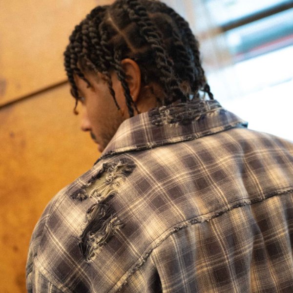 画像12: EPTM エピトミ 【Bleached Flannel Shirts】 チェックシャツ フランネルシャツ 切りっぱなし 長袖 ビッグサイズ 大きいサイズ メンズ ユニセックス (12)