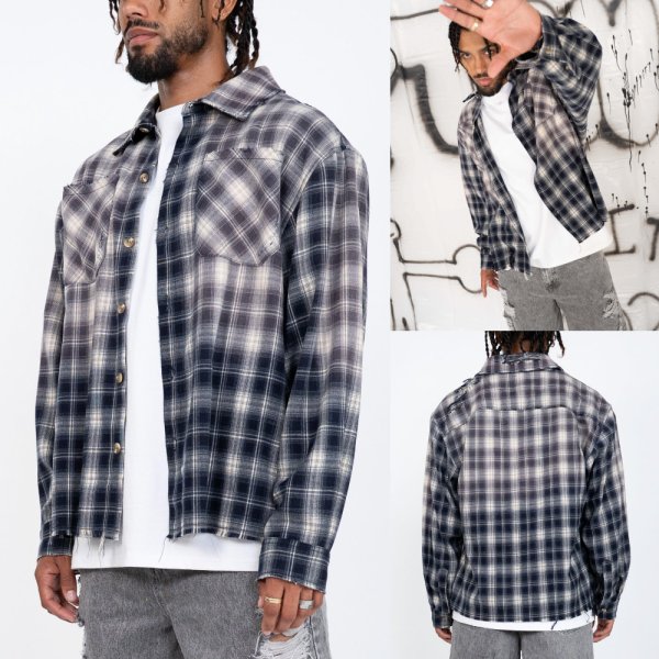 画像14: EPTM エピトミ 【Bleached Flannel Shirts】 チェックシャツ フランネルシャツ 切りっぱなし 長袖 ビッグサイズ 大きいサイズ メンズ ユニセックス (14)