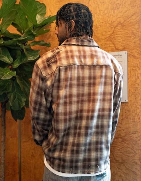 画像6: EPTM エピトミ 【Bleached Flannel Shirts】 チェックシャツ フランネルシャツ 切りっぱなし 長袖 ビッグサイズ 大きいサイズ メンズ ユニセックス (6)