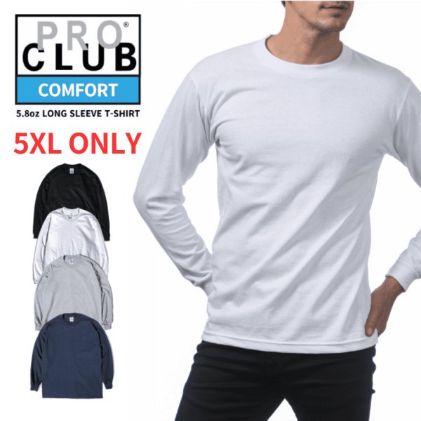 画像1: PRO CLUB プロクラブ 【5XL】【長袖 コンフォート 5.8oz】 ロングＴシャツ メンズ 大きいサイズ 無地 USサイズ BIGサイズ  Ｔシャツ メンズ 丸首 COMFORT LONG SLEEVE TEE T-SHIRTS【メール便は１点まで】【メール便はラッピング不可】 (1)