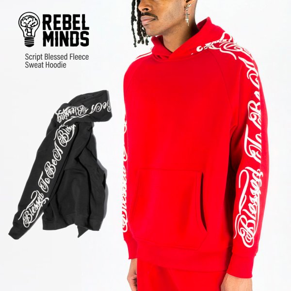画像1: REBEL MINDS レベル マインズ 【Script Blessed Fleece Sweat Hoodie】 スクリプトロゴ パーカー フーディー スウェット プルオーバー セットアップ ビッグサイズ 大きいサイズ ユニセックス (1)