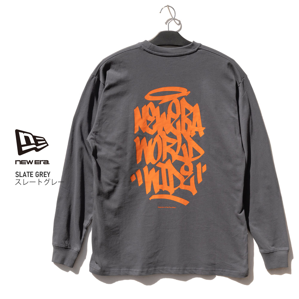 ニューエラに関連するワードをタギング風デザインで表現したロンT。